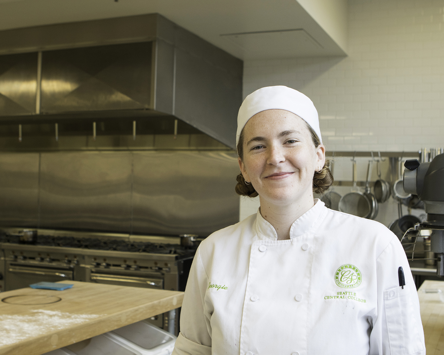 Georgie Budd at home in the Seattle Culinary Academy kitchen.